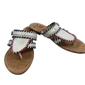 Zoe + Luca Vintage Cork Leather Red White Blue Whipstitch Sandals Women's Size 8